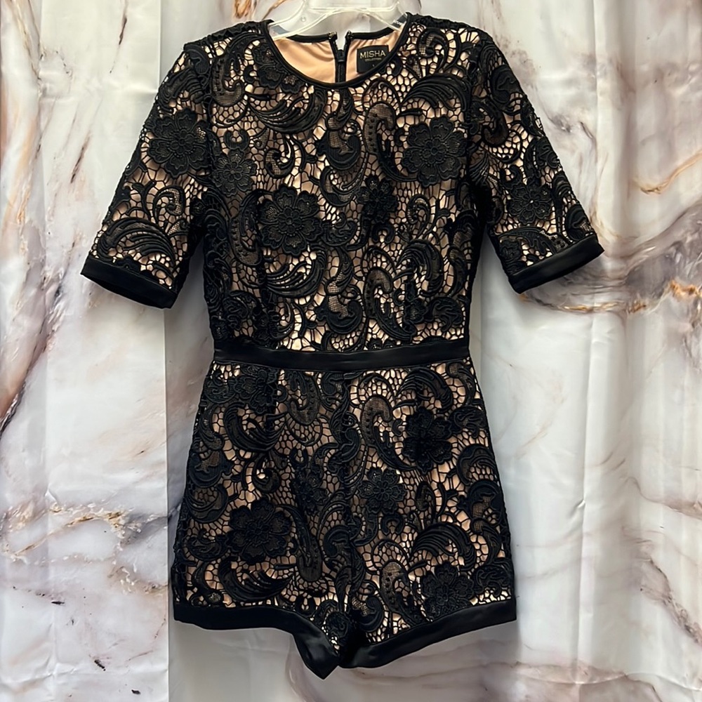 Misha Collection Black Lace Overlay Romper Sz S